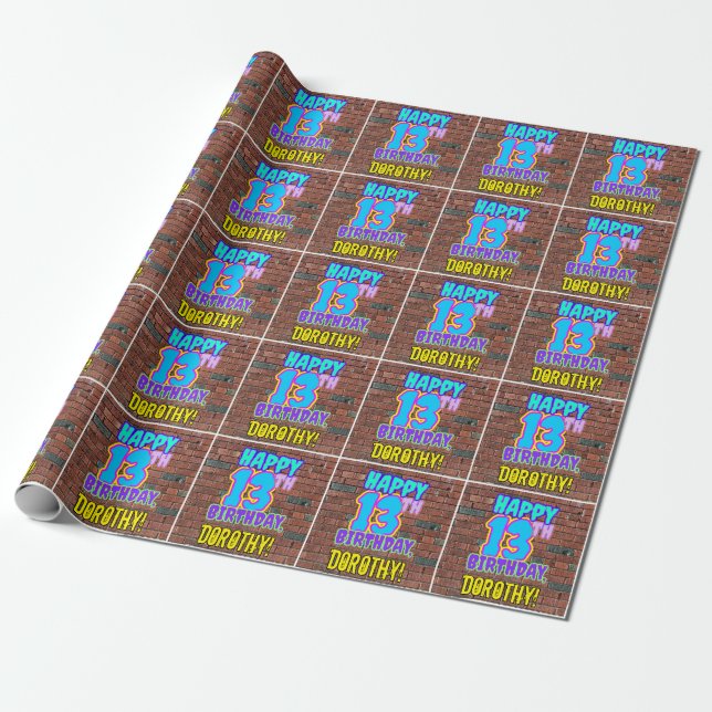 13th Birthday: Fun, Urban Graffiti Inspired Look Wrapping Paper (Unrolled)