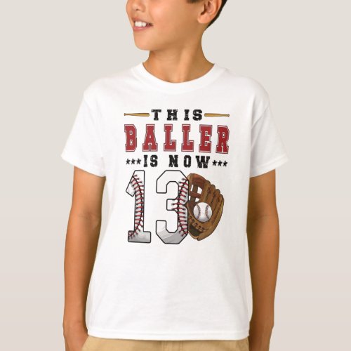 13th Birthday Gift Baseball Player 13 Year Old Boy T_Shirt