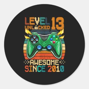 13th Birthday Gift Boys Level 13 Unlocked 13 Year Classic Round Sticker