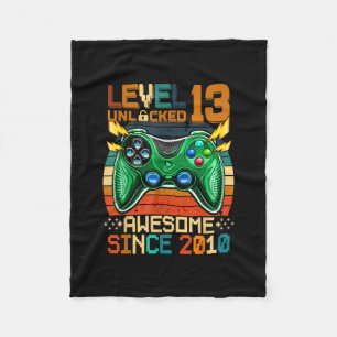 13th Birthday Gift Boys Level 13 Unlocked 13 Year  Fleece Blanket