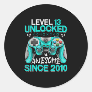 13th Birthday Gift Boys Level 13 Unlocked Awesome Classic Round Sticker