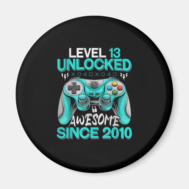 13th Birthday Gift Boys Level 13 Unlocked Awesome  Magnet (Front)