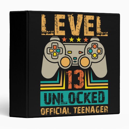 13th Birthday Gift Boys Level 13 Unlocked Official 3 Ring Binder