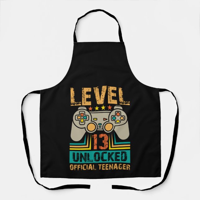 13th Birthday Gift Boys Level 13 Unlocked Official Apron (Front)