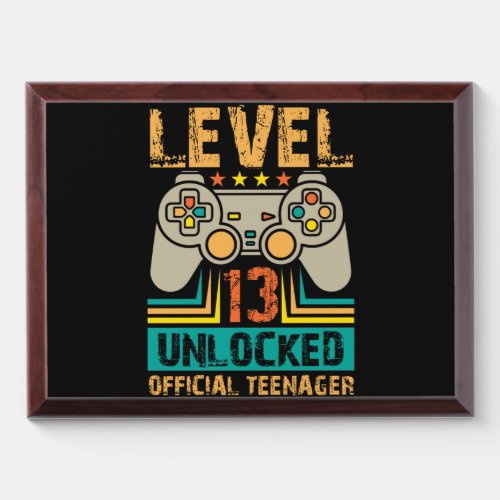 13th Birthday Gift Boys Level 13 Unlocked Official Award Plaque