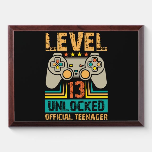 13th Birthday Gift Boys Level 13 Unlocked Official Award Plaque (Horizontal)