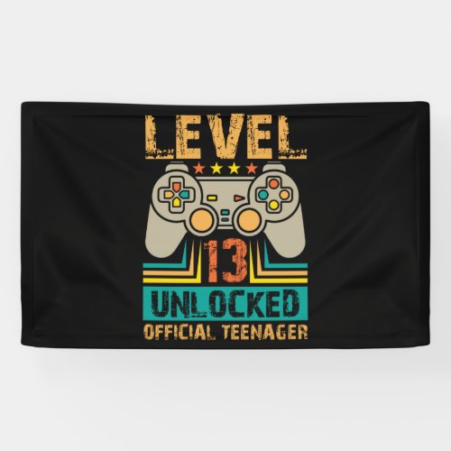 13th Birthday Gift Boys Level 13 Unlocked Official Banner