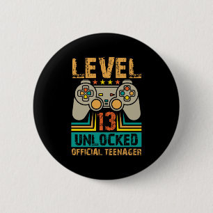 13th Birthday Gift Boys Level 13 Unlocked Official Button