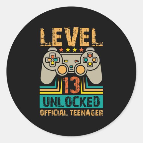 13th Birthday Gift Boys Level 13 Unlocked Official Classic Round Sticker