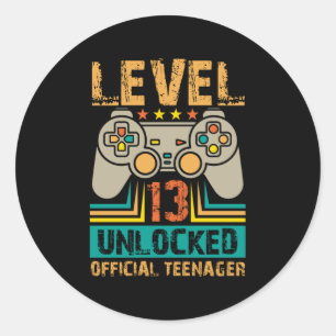 13th Birthday Gift Boys Level 13 Unlocked Official Classic Round Sticker