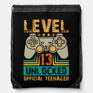13th Birthday Gift Boys Level 13 Unlocked Official Drawstring Bag