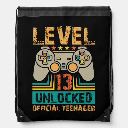 13th Birthday Gift Boys Level 13 Unlocked Official Drawstring Bag