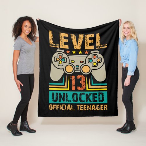 13th Birthday Gift Boys Level 13 Unlocked Official Fleece Blanket