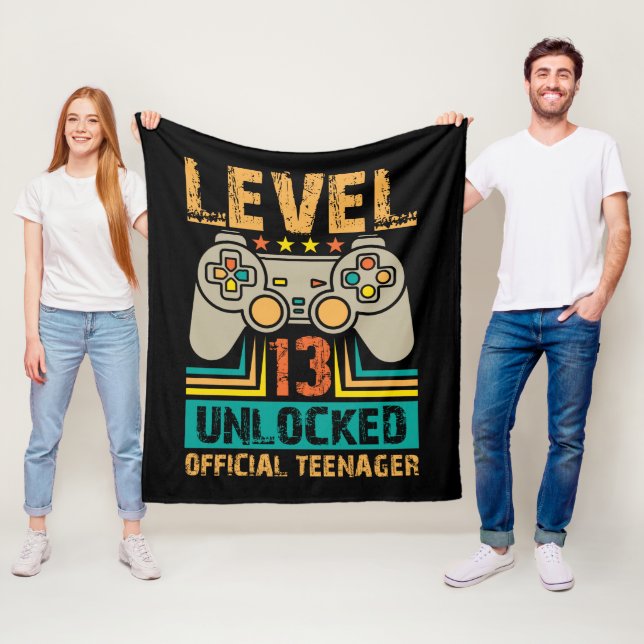 13th Birthday Gift Boys Level 13 Unlocked Official Fleece Blanket (In Situ)