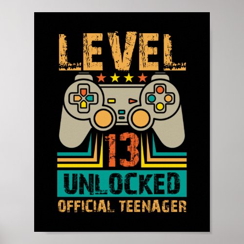 13th Birthday Gift Boys Level 13 Unlocked Official Poster