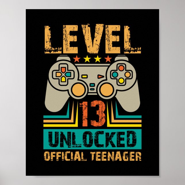13th Birthday Gift Boys Level 13 Unlocked Official Poster (Front)