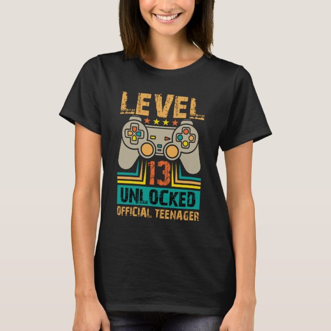 13th Birthday Gift Boys Level 13 Unlocked Official T-Shirt (Front)