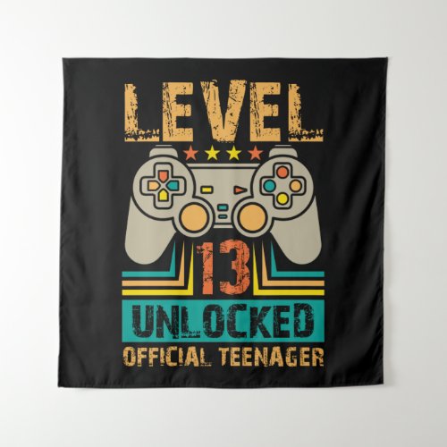 13th Birthday Gift Boys Level 13 Unlocked Official Tapestry