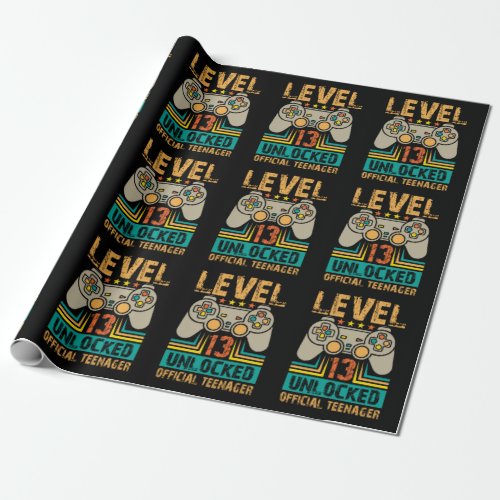 13th Birthday Gift Boys Level 13 Unlocked Official Wrapping Paper