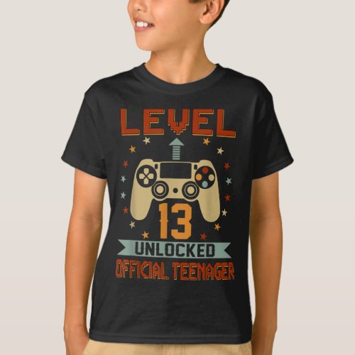13th Birthday Gifts Boys Level 13 Unlocked T_Shirt