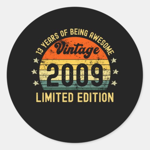 13th birthday gifts vintage 2009 limited edition classic round sticker