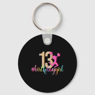 13th Birthday Girl Cheerleader Rainbow Cheerleadin Keychain