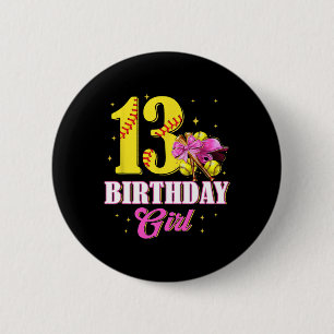 13th Birthday Girl Coquette Softll Bow 10 Year Old Button
