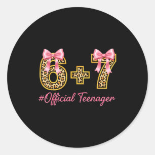 13th Birthday Girl Nk Coquette Bow Leopard 6+7 Yea Classic Round Sticker