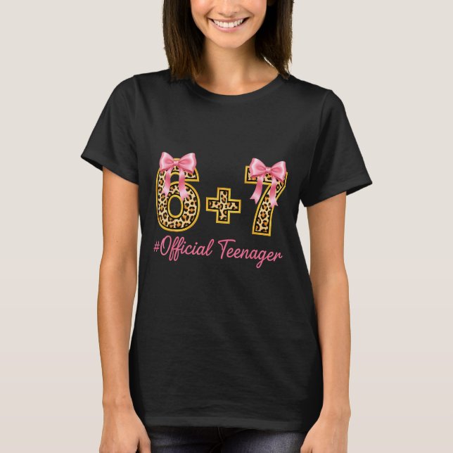 13th Birthday Girl Nk Coquette Bow Leopard 6+7 Yea T-Shirt (Front)