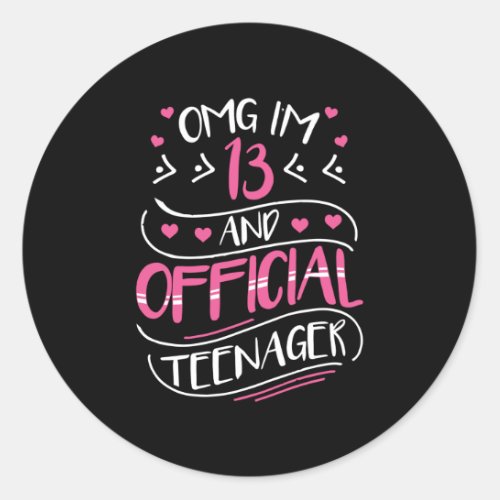 13th Birthday Girl Official Teenager Classic Round Sticker