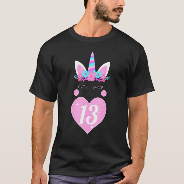 13th Birthday Girl Outfit Unicorn Face Party T-Shirt (Front)