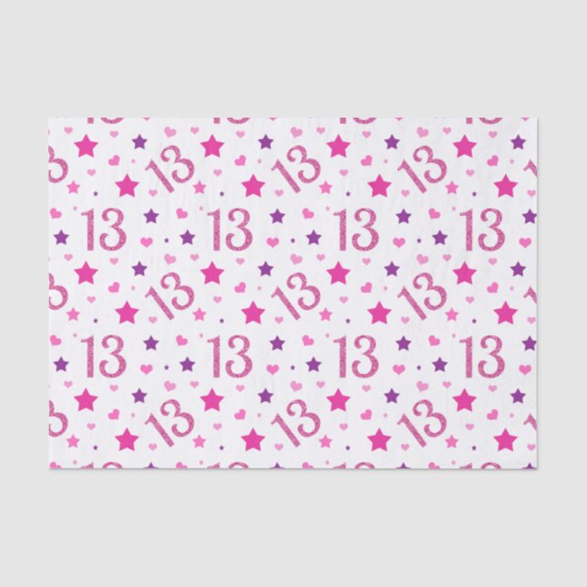 13th Birthday Girl Pink Glitter Tissue Paper (Front)