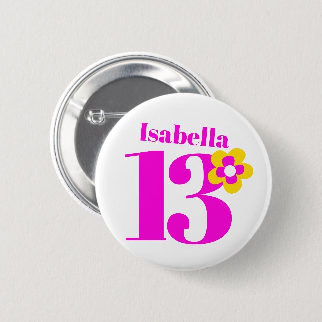 13th Birthday girls pink button/badge Button (Front & Back)