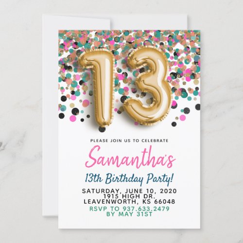 13th Birthday Gold Confetti Invitation