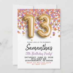 13th Birthday Gold Confetti Invitation