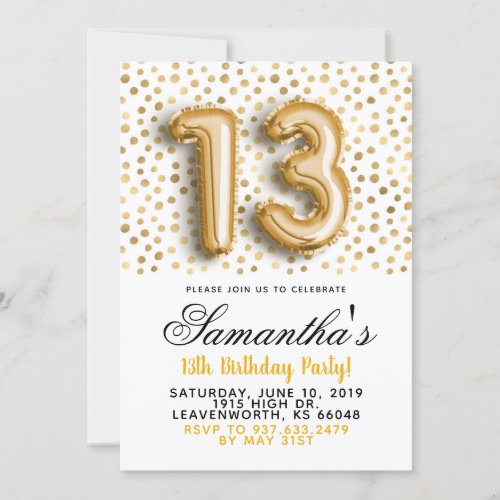 13th Birthday Gold Confetti Invitation