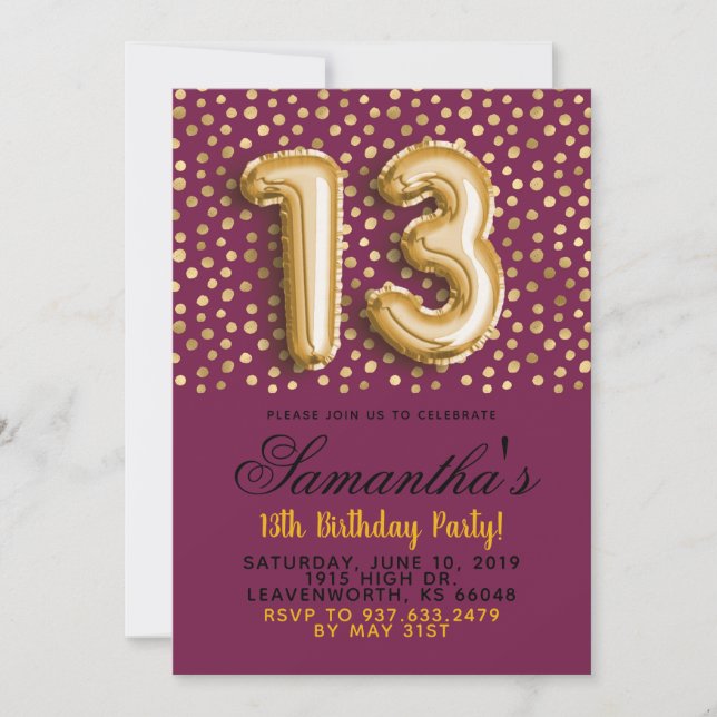 13th Birthday Gold Confetti Invitation (Front)