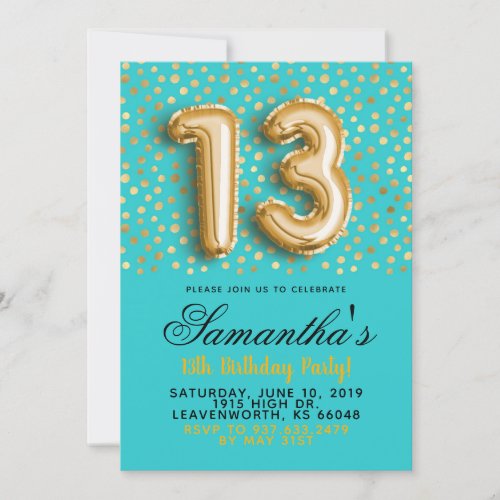 13th Birthday Gold Confetti Invitation