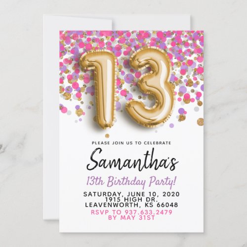 13th Birthday Gold Confetti Invitation