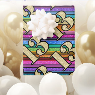 13th Birthday Gold Numbers Rainbow Stripe Glitter Wrapping Paper Sheets