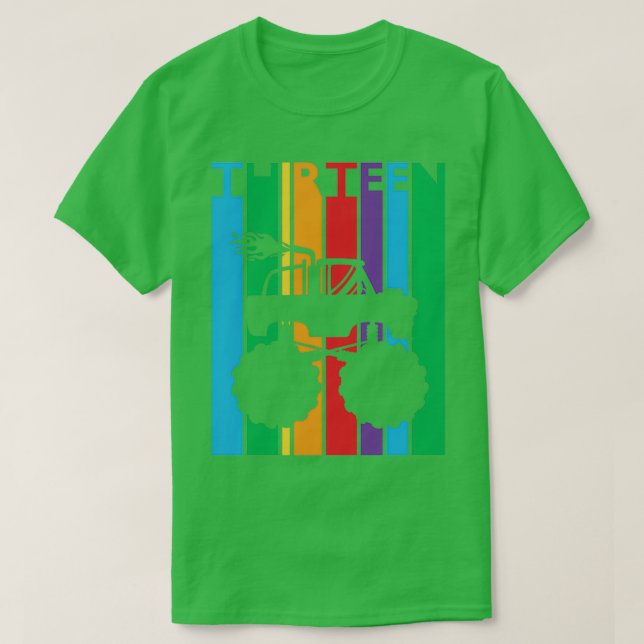 13th Birthday hirn Retro Monster Truck 13 Year Old T-Shirt (Design Front)