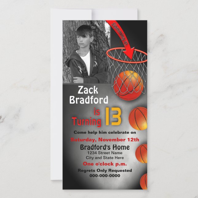 13th Birthday Invitation, Basket Ball Hoop (Front)