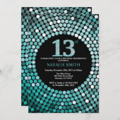 13th Birthday Invitation Black and Teal Glitter (Front/Back)