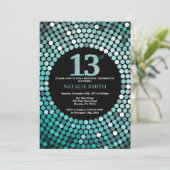 13th Birthday Invitation Black and Teal Glitter (Standing Front)