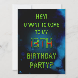 13th Birthday, Invitation, Blue, Want to Come? Invitation