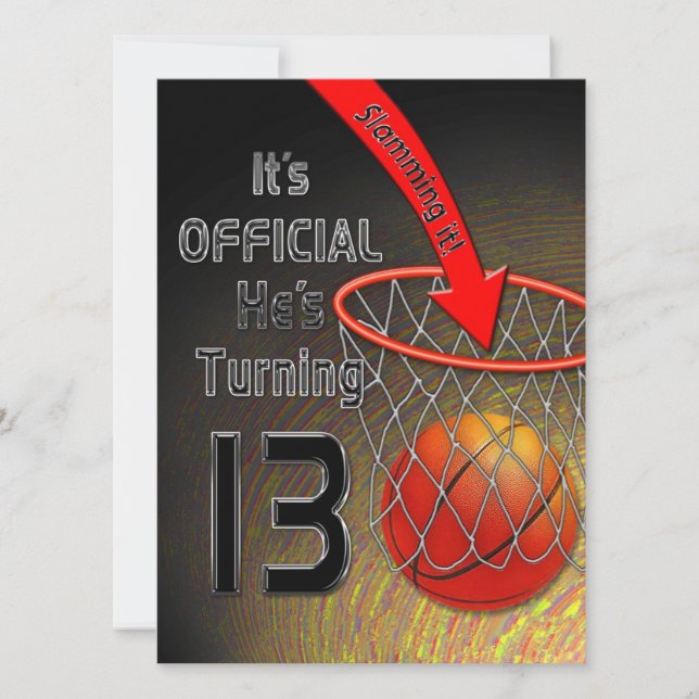 13th Birthday  INVITATION- Boy - SLAM DUNK Invitation (Front)