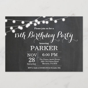 13th Birthday Invitation Chalkboard