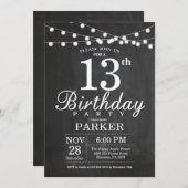 13th Birthday Invitation Chalkboard String Lights (Front/Back)