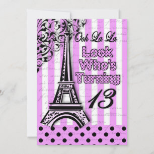 13TH Birthday Invitation, French/Eiffel Tower Invitation
