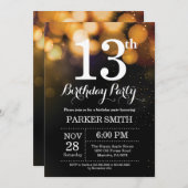 13th Birthday Invitation Gold Glitter (Front/Back)